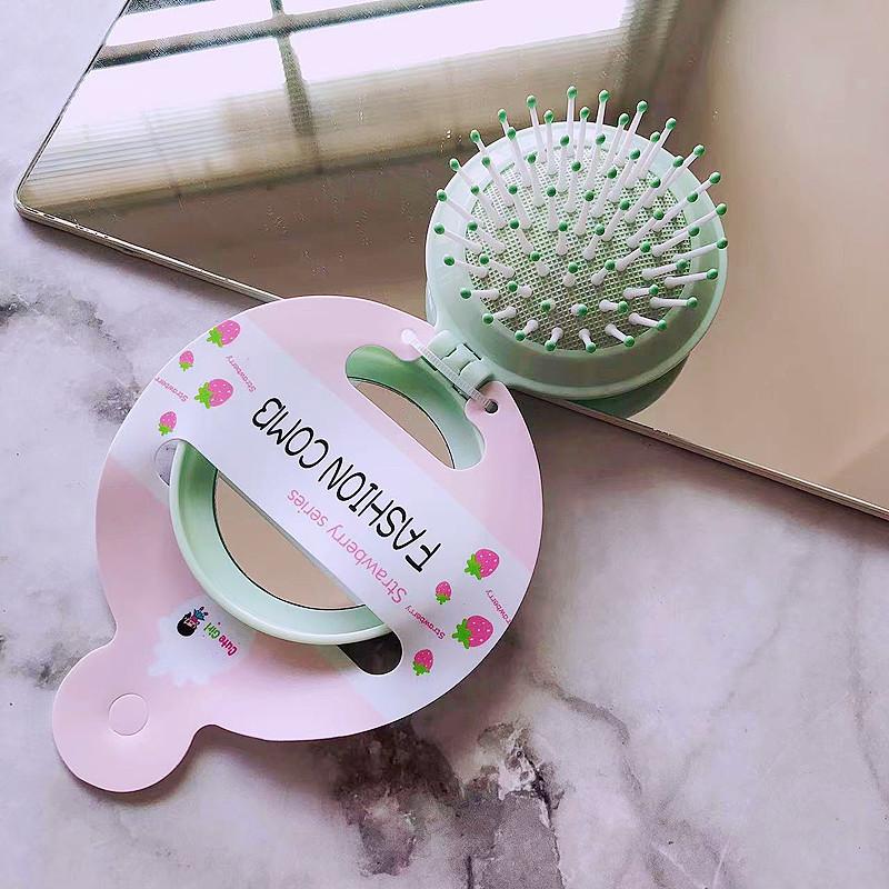 Cute Cartoon Folding Comb with Cosmetic Mirror for Girls Air Cushion Massage Portable Comb  Kids Dress Up Makeups Toy Gifts