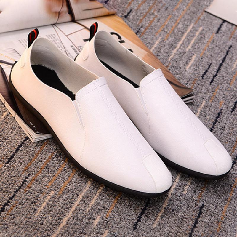 Men's Casual Slip-on Leather Shoes Formal Suit with Black PU Beanie Shoes Comfortable Flat