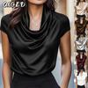 Blusas y camisas de manga corta con estampado de color sólido informal a la moda para mujer