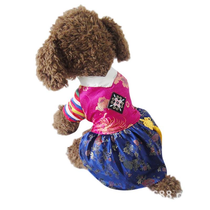 Korean Traditional Hanbok Pet Outfit With Embroidery Silk Dress Pants Dogs Cats Small Pets