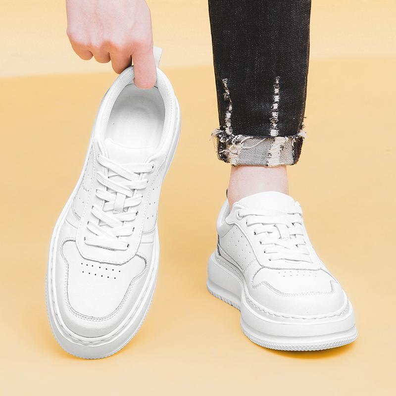 Fashion Genuine Leather Male Shoes White Casual Shoes Height Increase 6cm Men's Shoes Leisure Walk Men's Sneakers Skateboard Footwear