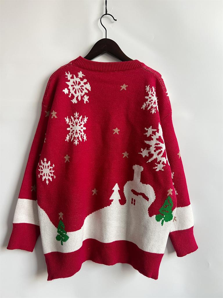 Christmas main picture cute snowman pattern round neck long sleeved knitted pullover sweater New Year sweater 3549 EMA