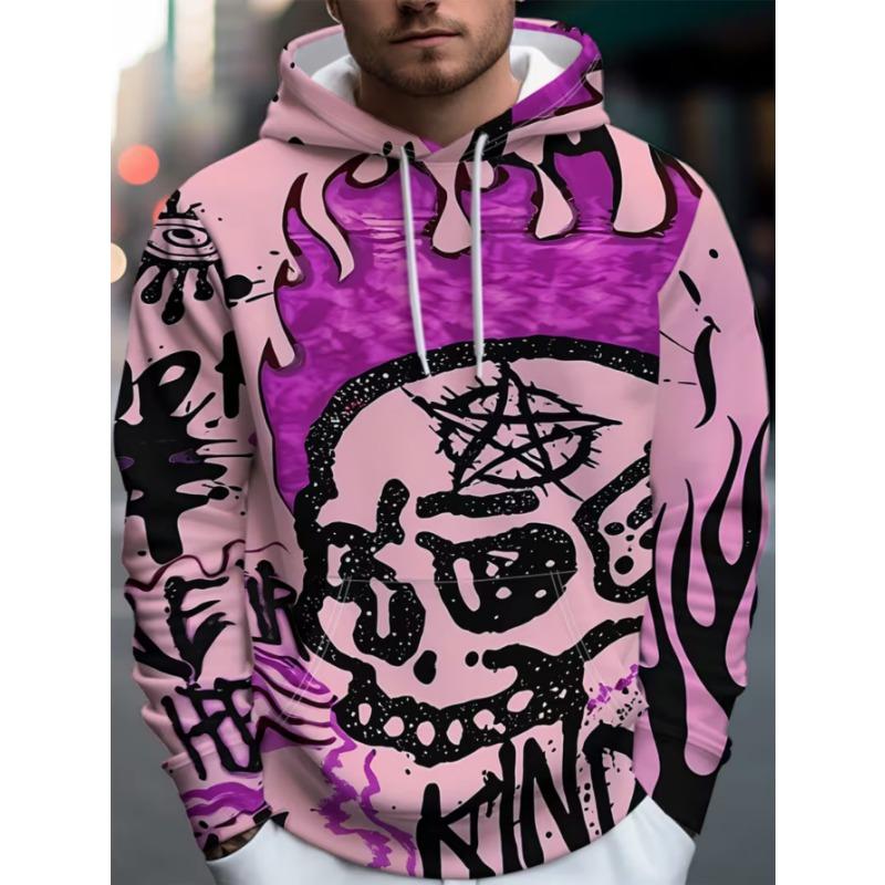 Men's Trendy Street Hooded Sweatshirt with Printed Design, Featuring a Hood Strap. Suitable for Daily Outings and Casual Gatherings.