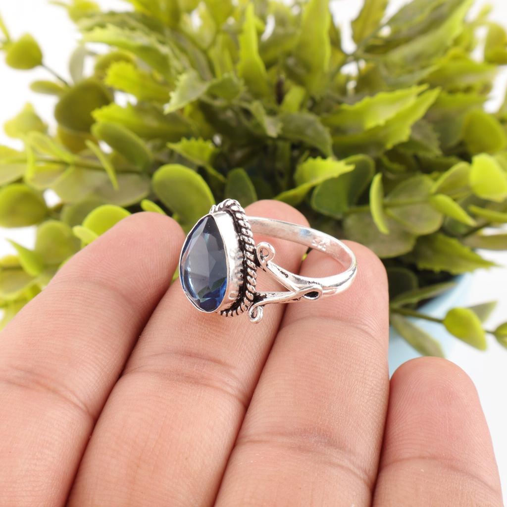 London Blue Topaz Gemstone 925 Sterling Silver Jewelry Handcrafted Ring For Gift RR-57-12