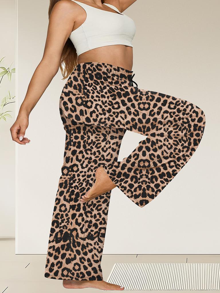 Plus Size Wide-Leg Straight-Leg Casual Pants with Pockets Women's Loose Drawstring Wide-Leg Pants