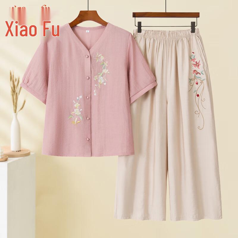 

Xiao Fu Mama Женский стильный летний комплект из двух предметов из хлопка и льна XL