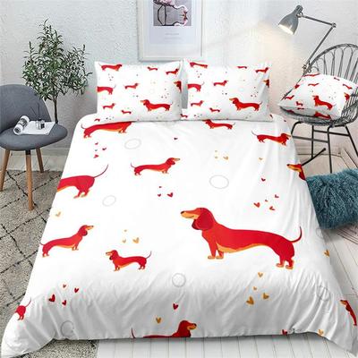 Cartoon Pet Bedding Set Dachshund Sausage Dog Duvet Cover Set Cute Kids Teen Quilt Cover Taupe Bed Cover Dog Home Textile