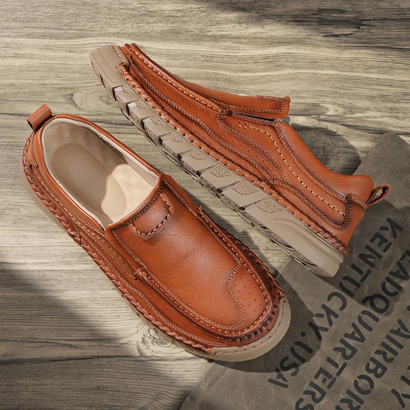 

38-46 Ретро Туфли из коровьей кожи Мужские мокасины Повседневная кожаная обувь ручной работы Мокасины Мужские туфли на плоской подошве 46 тёмно-рыжий