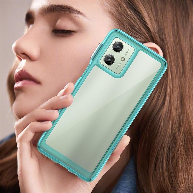Transparentes PMMA-Gehäuse für Motorola Moto G84 G54 Power G64 G53 G34 G24 G23 G04 G04S 5G, bunte, weiche Umrandung, Rückseitenschale, harte Abdeckung