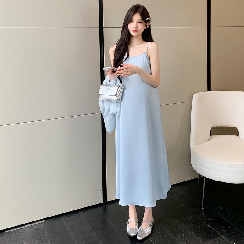 2026 Spring/Summer Ice Cool Acetate Satin Maternity Camisole Dress & Sun Protection Shirt Set M