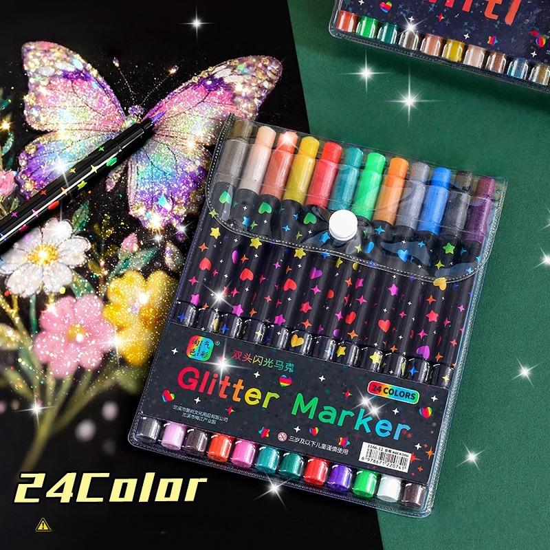 Double-Ended Glitter Acrylic Markers, Double-Sided Glitter Paint Pens For Glass, Fabric, Canvas, Diy Crafts, Card Making,