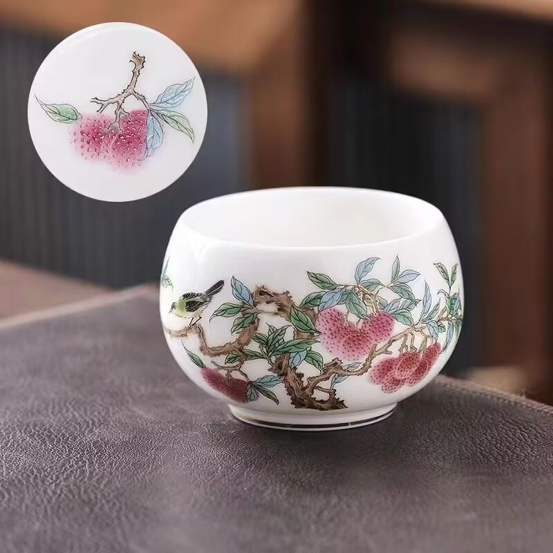 Suet Jade White Porcelain Teacup High-End Personal Special Large Master Cup Single Cup Tea Bowl Tea Cup High-End Ceramic Pair Cup