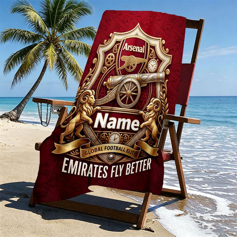 Custom Name Personalized Arsenal F.C Print Beach Towel, for Trip Camping Beach Party Home Decor, Birthday Gift for Family & Friends