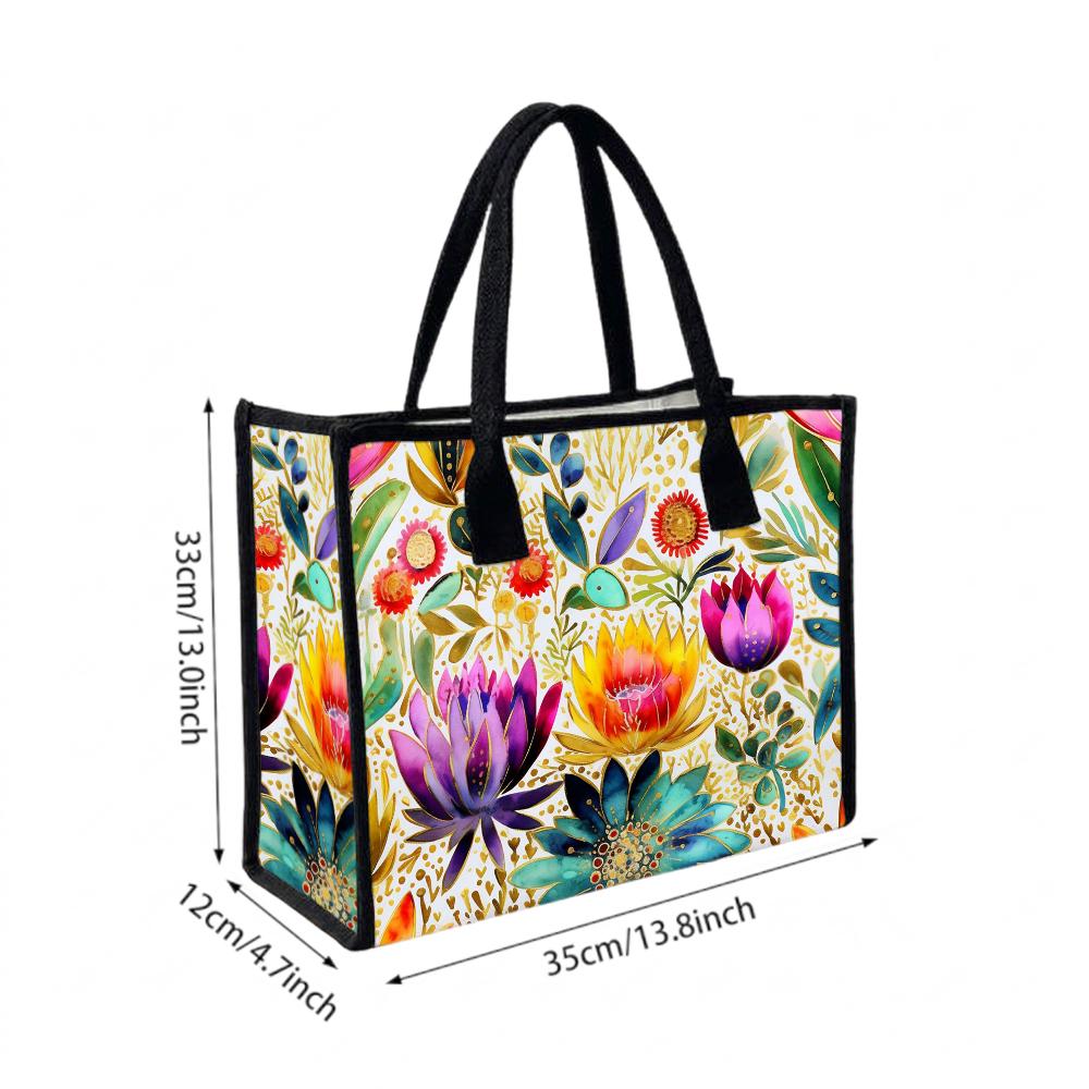 Boho Floral Print Casual Canvas Tote Bag Reusable Lightweight Women Daily Handbag