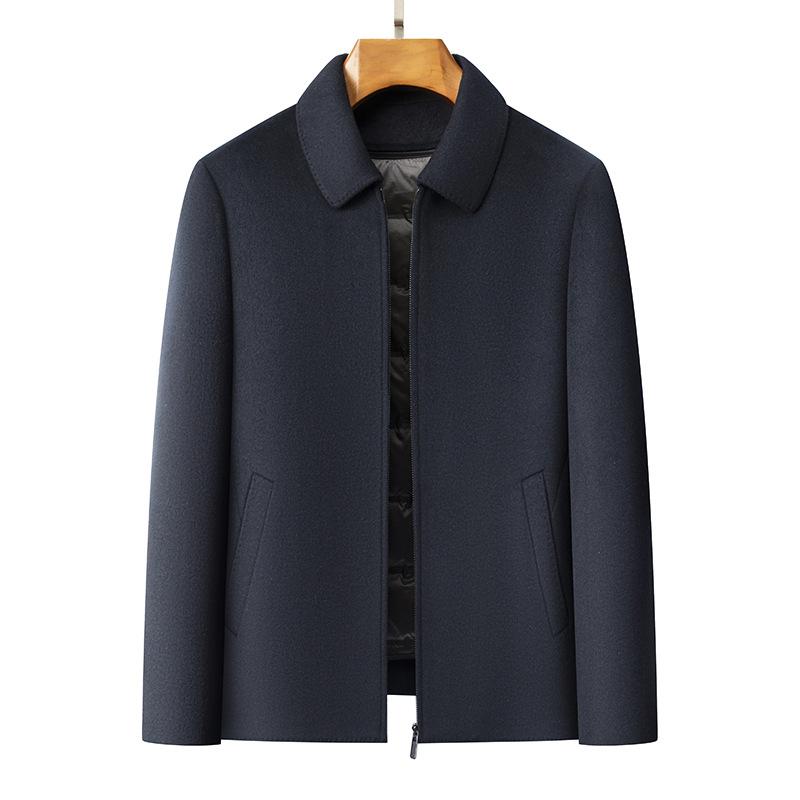 Double-sided Woolen Overcoat, Men's Winter Thickened Wool Jacket, Detachable Down Inner Liner, Middle-aged Dad's Outfit