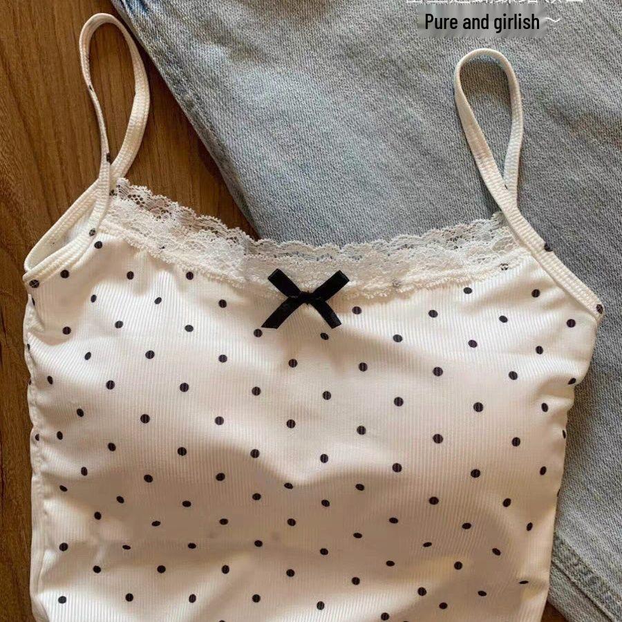 Women's Sweet & Spicy Summer Lace Bow Camisole with Built-in Padding