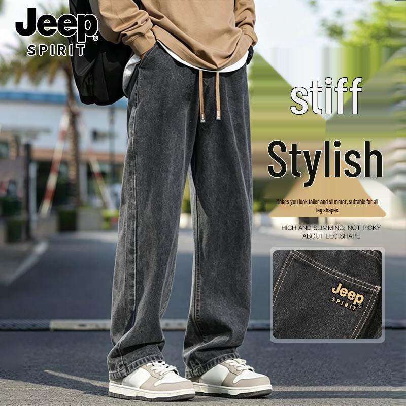 JEEP SPIRIT Men's American Retro Loose Wide-Leg Jeans