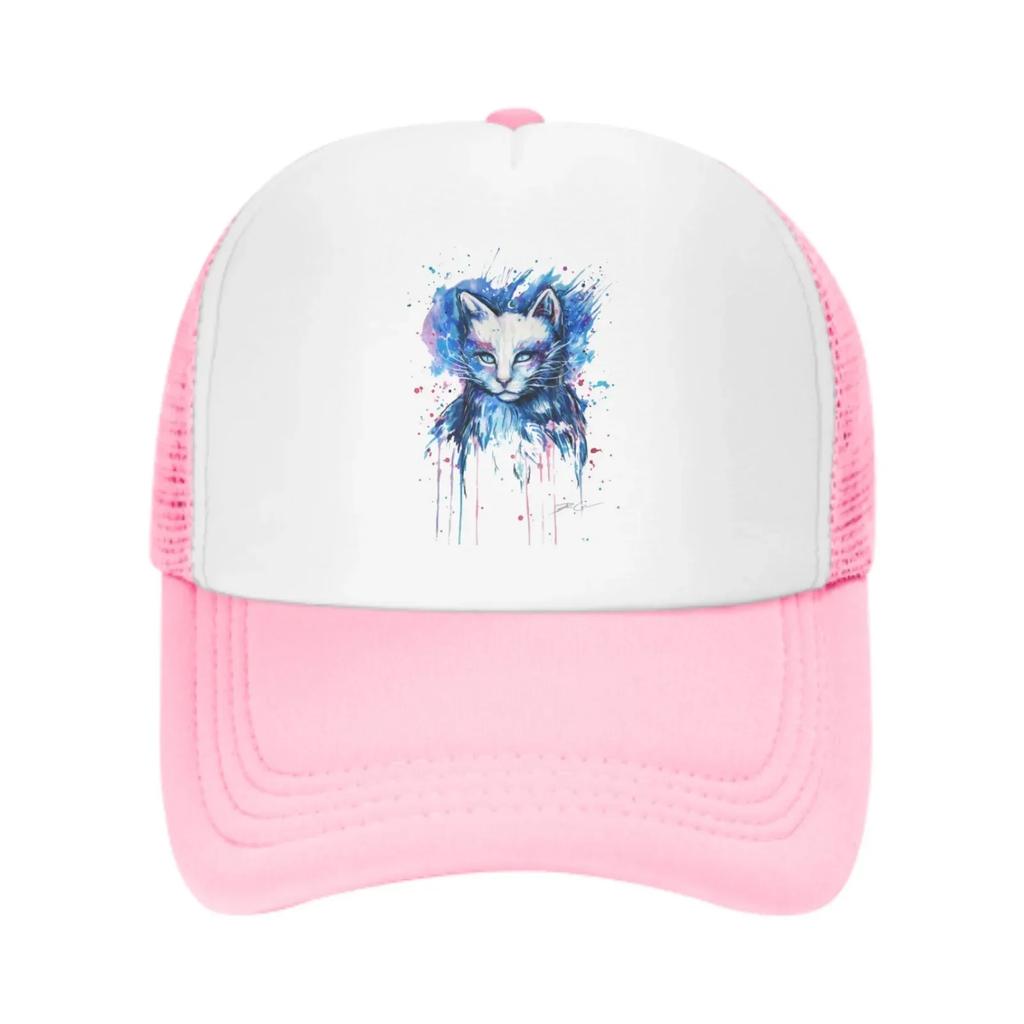 Watercolor Cats Mesh Trucker Hats for Unisex Women Adjustable Casual Fashion Baseball Caps for Outdoor Activities