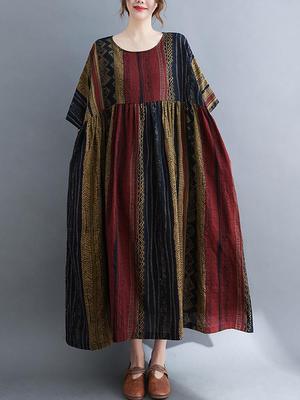Kurzarm Plus Größe Baumwolle Frauen Casual Lose Langes Kleid