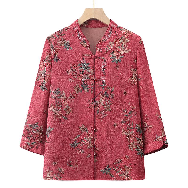 

Grandma s Fashionable Mid-Sleeve Shirt: Mother s Day Style for Middle-Aged & Elderly Women - Spring/Summer Collection 5XL (suggested 145-160 jin) красный