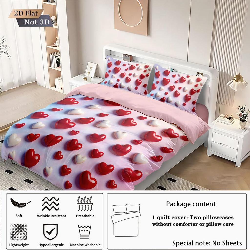Temu Brushed Red Heart Bedding Set - Duvet Cover & Pillowcase