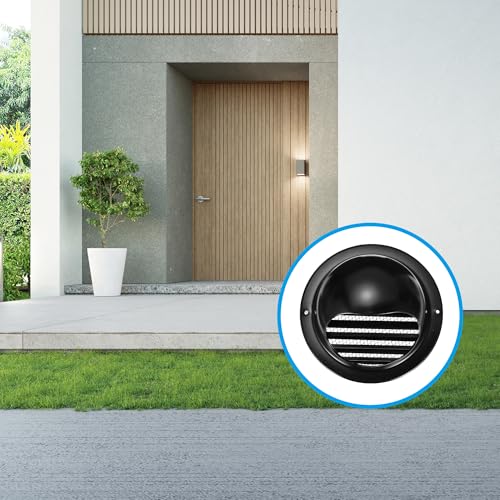 PATIKIL 200mm Round Louver with Mesh, 201 Stainless Steel Air Vent Cover, Natural Ventilation, Home Renovation, Bathroom, Kitchen, Wall-Mounted, Black