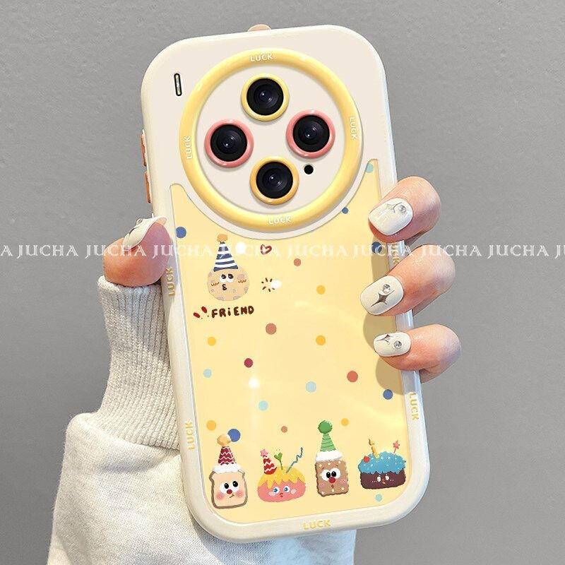 Silicone Phone Case Vivo X300 X200 X100 Series With Lanyard Anti-Drop Protection Cartoon Cookie Design vivo X300