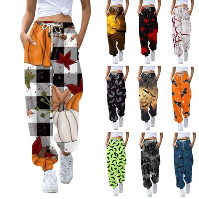 Kadın Günlük Moda Cadılar Bayramı Baskılı Rahat Pantolon Eşofman Pantolonu Bağcıklı Elastik Bel Bağcıklı Bağcıklı Pantolon