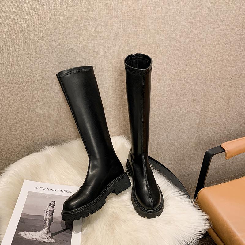 Boots Women's 2025 Autumn and Winter Heightening Knight Boots Martin Elastic Skinny Boots Thick-soled Long Tall Boots Skinny