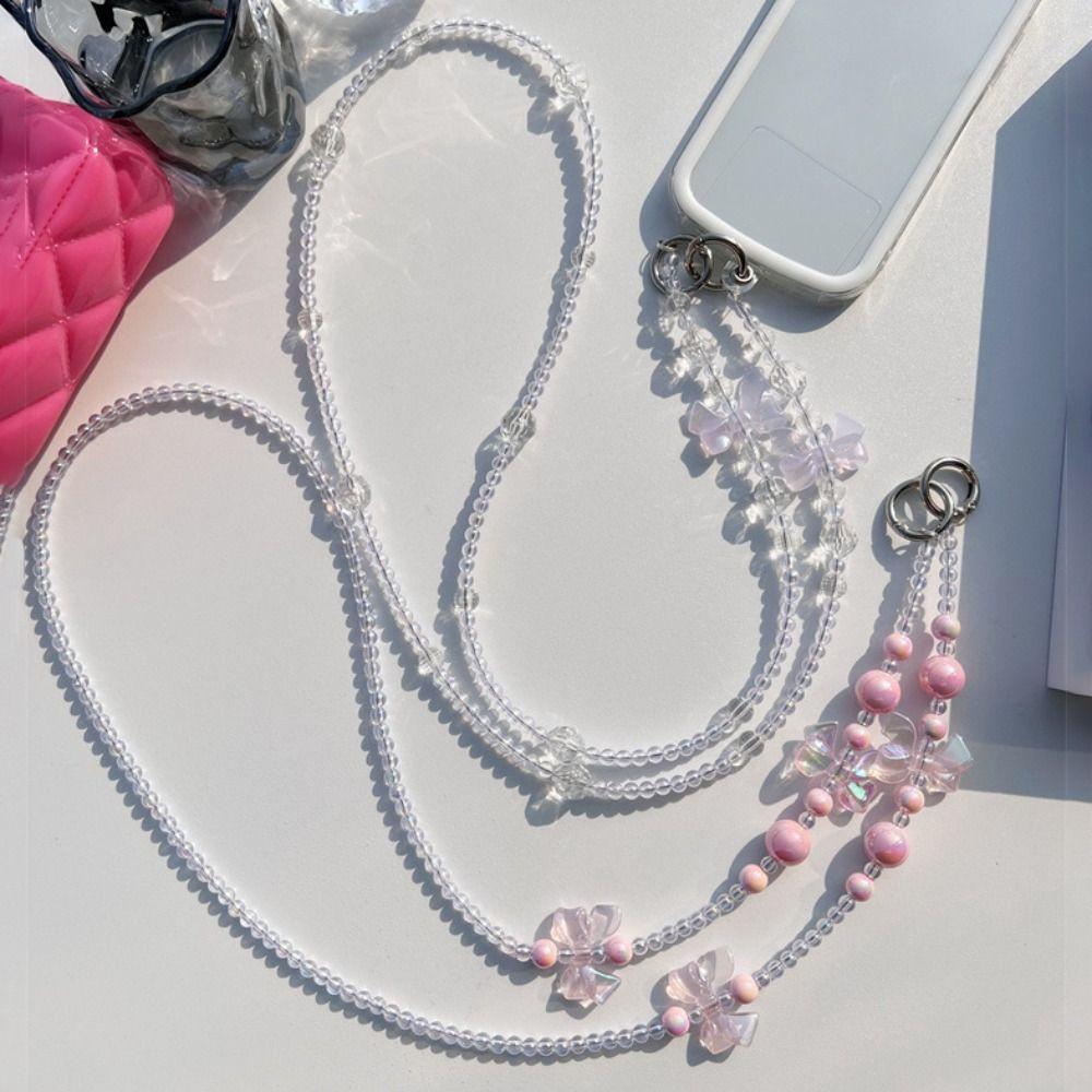 Cute Bowknot Beaded Bowknot Phone Strap Anti-lost Universal Beaded Phone Lanyard Hanging Decoration Wallet Chain Phone