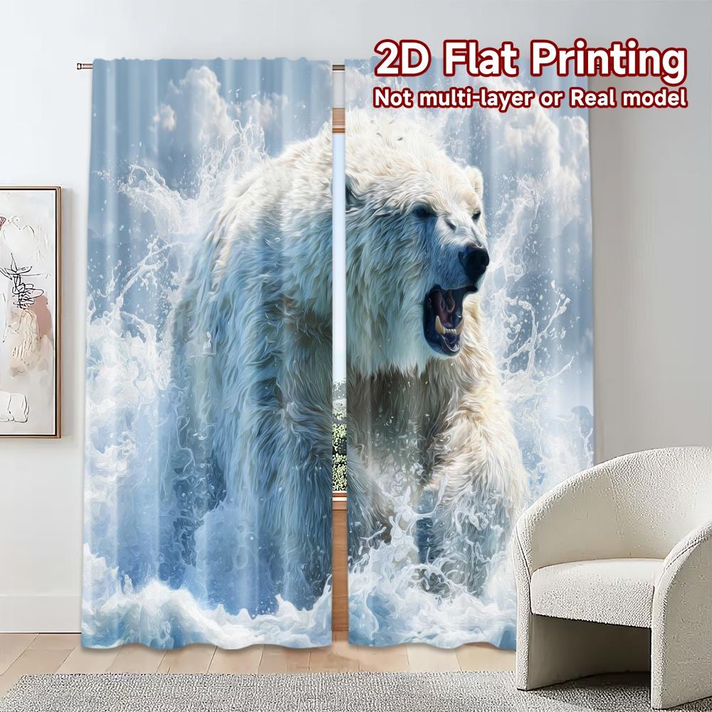 2pcs, 2D FLAT PRINTING Curtains (Without Rod) Arctic Fury Creative Modern Curtains Prints Light Filtering Curtains Home Decor