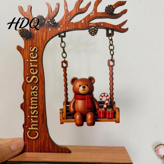 Unique Christmas Exchange Gifts Santa Claus Swing Tabletop Figurine Wooden Xmas Statue with Decorative Holiday Figures Pinecone Snowflake Gift