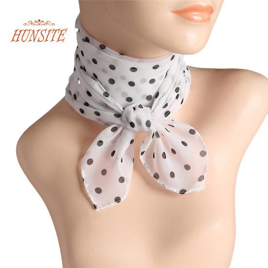 

Женский шарф с точечным принтом, подходящий по цвету, тонкий дышащий легкий шарф для украшения шеи, шифоновый женский квадратный шарф с шеей, аксессуар для одежды белый