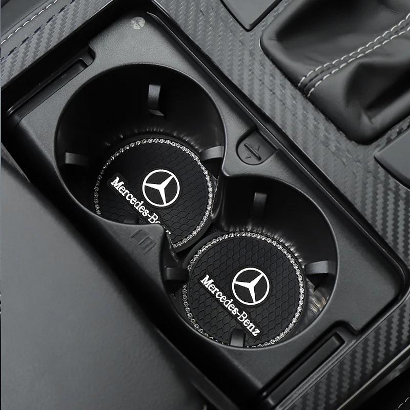 Car Sticker For Benz Car Coaster with Diamonds Creative Diamond-studded Water Coaster PVC Soft Rubber for Mercedes Benz W211 W20