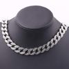 [Rockyu] Men's Necklace with Zirconia, Cuban Chain, Silver, Gold (18K), CZ Diamond, 14mm Wide, Thick, Cool, Hip Hop, Street Style Jewelry (50, Silver)