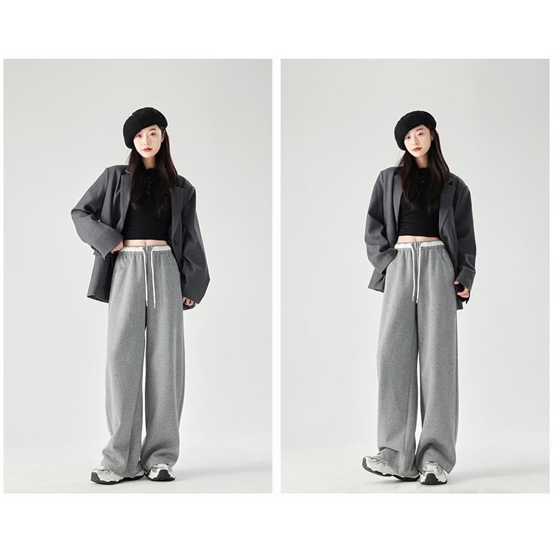 Damen Jogginghose mit weitem Bein, lockere, sportliche Freizeithose, Frühling, Herbst, Kordelzug, modisches Design, Jogginghose, hohe Taille, elastische Sporthose