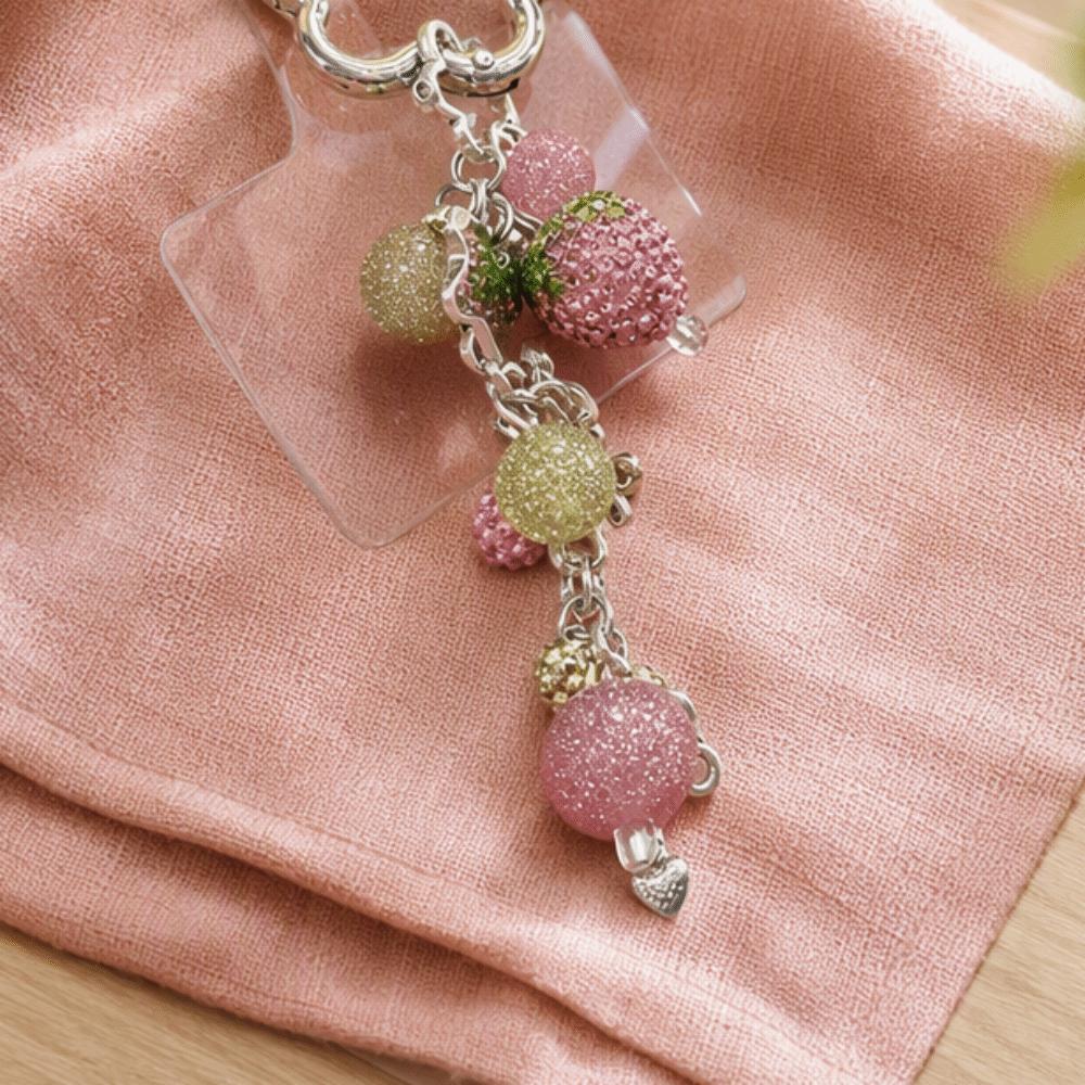 Zinc Zinc Alloy Strawberry Keychain Pink Bag Charm Sweet Phone Charm Girls