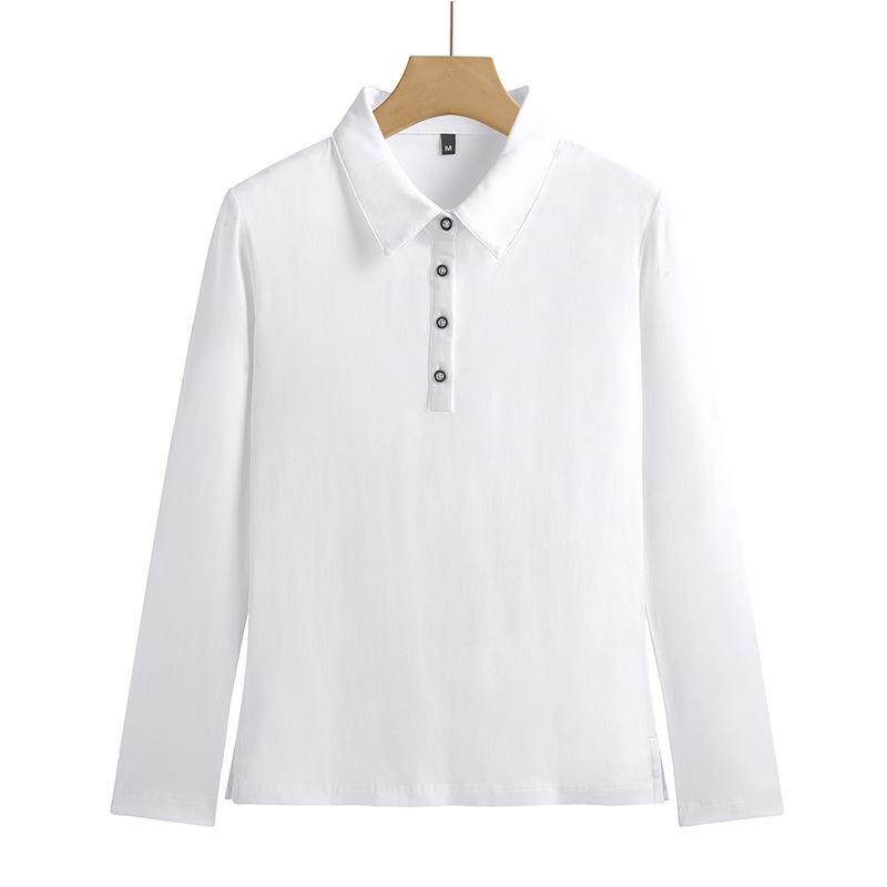 Women's Slim Long Sleeve Polo Neck T Shirt - Simple Solid Color Sports Leisure Business Anti-wrinkle Soft Elastic Wrinkle-resistant Long Sleeve