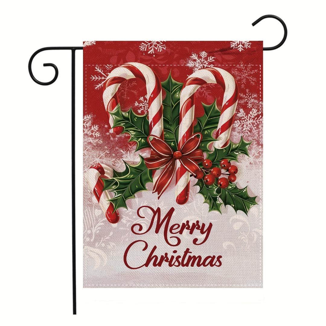 

1pc Red Marry Christmas Garden Flag Delicious Candy 3D Print New Year Christmas Yard Outside Decoration No Flag Pole 12X18 Inch 30x45