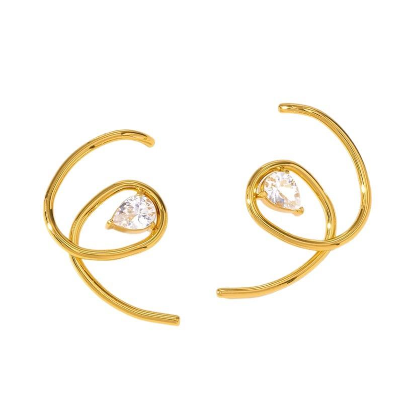 European and American Inlaid Water Drop Zircon Stud Earrings, Special-shaped Geometric Curves, Lines Do Not Fade, Earrings Are Light Luxury
