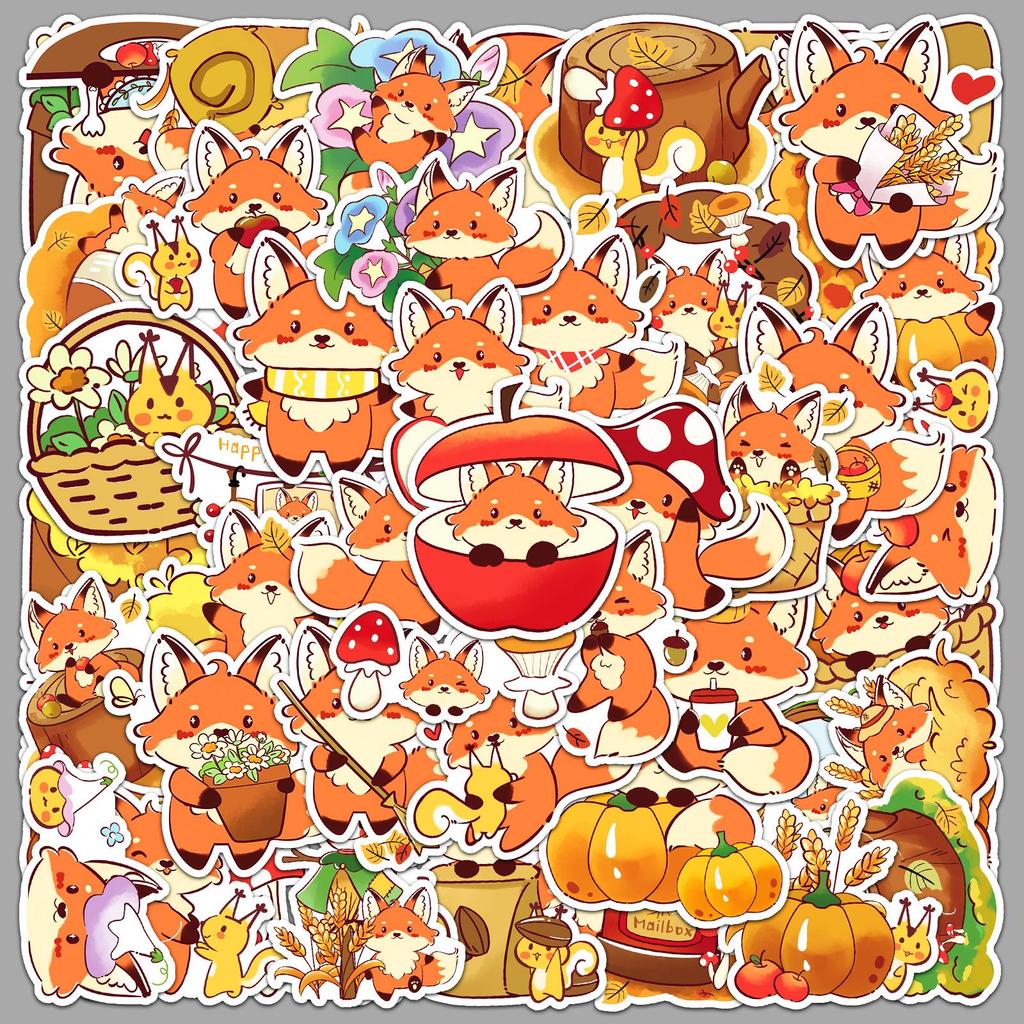 50 Autumn Doodle Stickers - Cartoon Cute Hand-Painted Animals for Phone Decoration