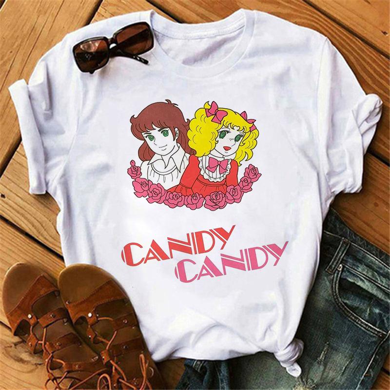Anime Candy Candy T-shirt Clothes for Women Japanese Manga Short Sleeve Graphic Tee Y2k Kawaii Casual Tops Women's Sumer Clothes