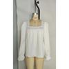 Blusa da Donna con Scollo Quadrato e Bordi in Pizzo, Texture Pieghettata, Maniche Lunghe a Svasatura, Top Casual Monocolore
