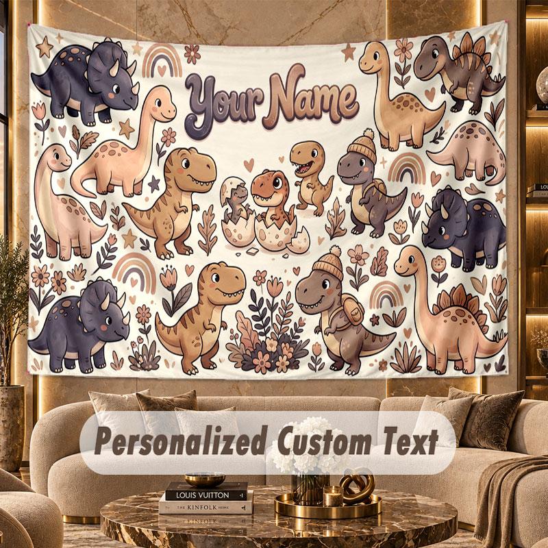 Dinosaur (32) Theme Personalized Tapestry Custom Name Text Wall Hanging Tapestry Home Background Decoration