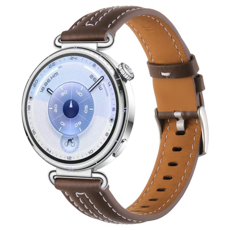 Silver Buckle Leather Watch Band for Huawei Watch GT 6 41mm, Ergonomic Comfort Adjustable Replacement Strap, Easy Install, Strap Only
