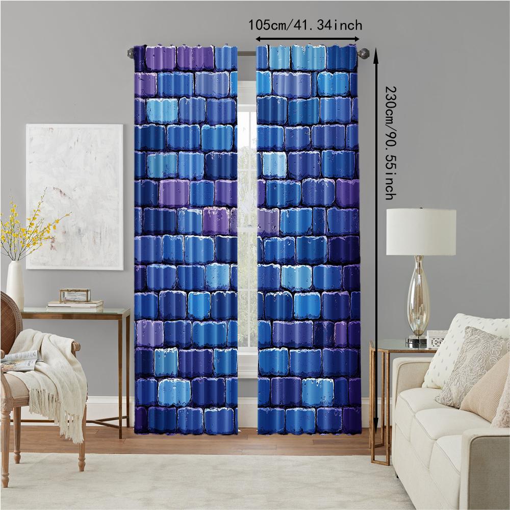 Set Of 2 Versatile Polyester Transparent Curtains Home Decoration Blue Brick Wall Use Bedrooms Living Rooms Curtain Ideal For Area