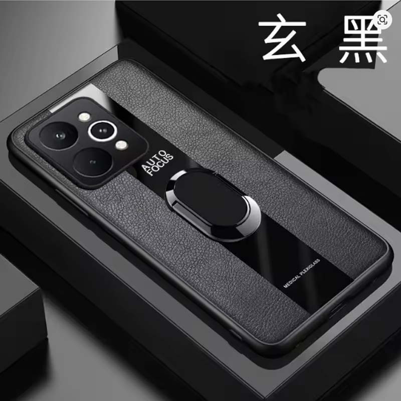 Plexiglass PU Leather Phone Case For Realme 15 Pro Magnetic Metal Ring Stand Holder Shockproof Soft Back Cover For Realme 15Pro