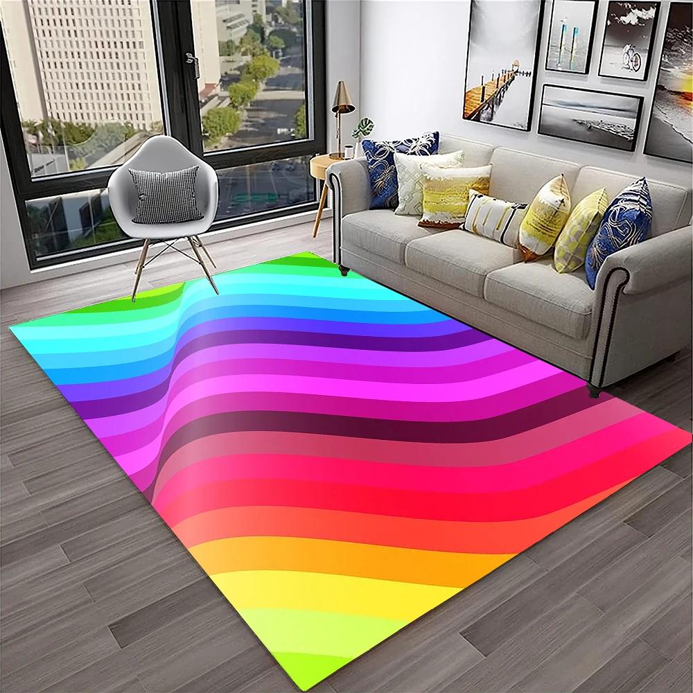 3D Colour Illusion Rainbow Vision HD Carpet Rug for Home Living Room Bedroom Sofa Doormat Decor,kids Area Rug Non-slip Floor Mat