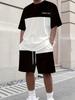 Summer T-Shirt Men's Running Athletic Outfit Two-Piece Set Crew Neck Short Sleeve Top & Shorts Men's Plus Size T-Shirt