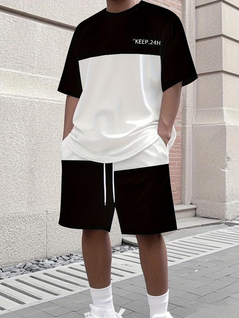 Summer T-Shirt Men's Running Athletic Outfit Two-Piece Set Crew Neck Short Sleeve Top & Shorts Men's Plus Size T-Shirt